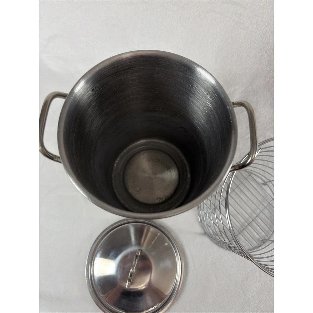 Stainless Steel Tall Vegetable Steamer With Wire Basket Asparagus Corn Pasta GUC
